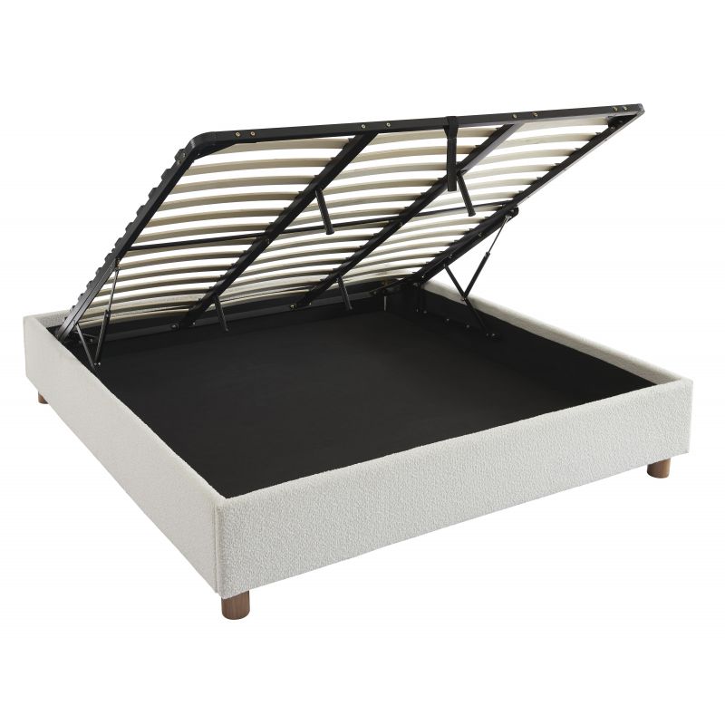 Lit Coffre Korall Tissu Bouclettes Cru X Sommier Inclus