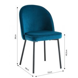 IRIS Lot de 2 chaises velours Bleu pieds en métal noir