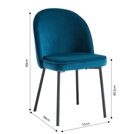 IRIS Lot de 2 chaises velours Bleu pieds en métal noir