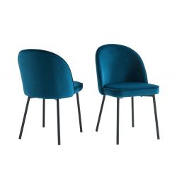 IRIS Lot de 2 chaises velours Bleu pieds en métal noir