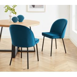 IRIS Lot de 2 chaises velours Bleu pieds en métal noir