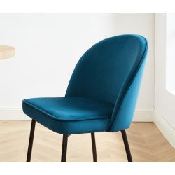 IRIS Lot de 2 chaises velours Bleu pieds en métal noir