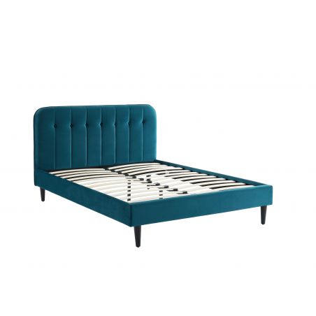 ANDRE140BUP Lit 140 velours Sommier 140190cm Velours bleu paon