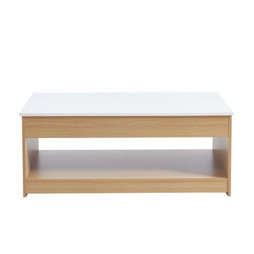 Table basse AMOS décor bois et blanc plateau relevable - L110cm
