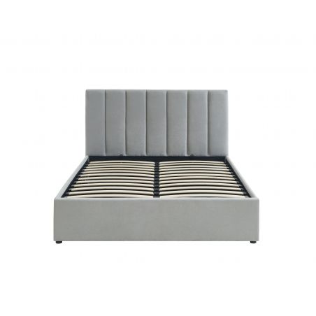 Lit coffre MARIUS velours gris perle 140x190 sommier inclus