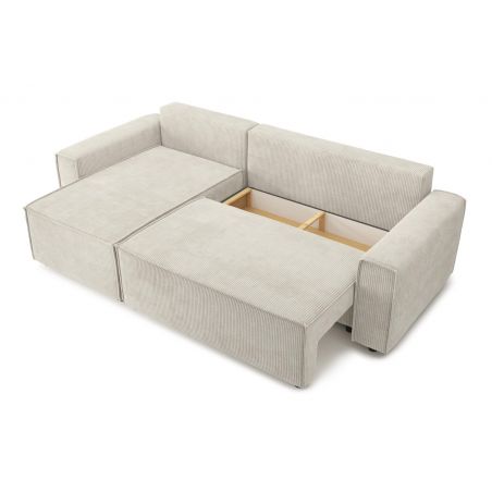 Canapé d'angle MIRA convertible et réversible velours côtelé beige 4 places