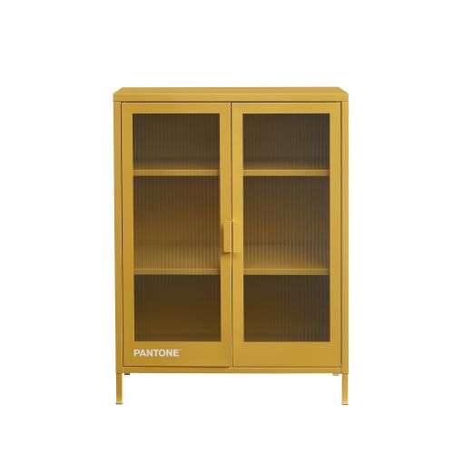 Buffet PANTONE jaune moutarde portes en verre cannelé