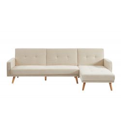 Canapé d'angle LUXI en velours côtelé beige convertible style scandinave