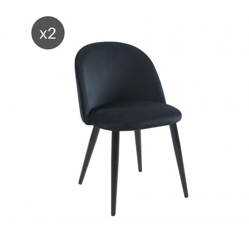 BAÏTA - Lot de 4 chaises Lena Velours Noir Pieds métal Noir