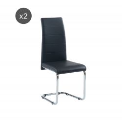 Lot de 2 chaises MARA simili noir pieds en métal chromé