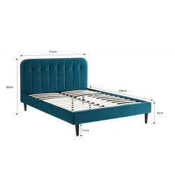 Lit ANDREvelours bleu paon140x190 sommier inclus