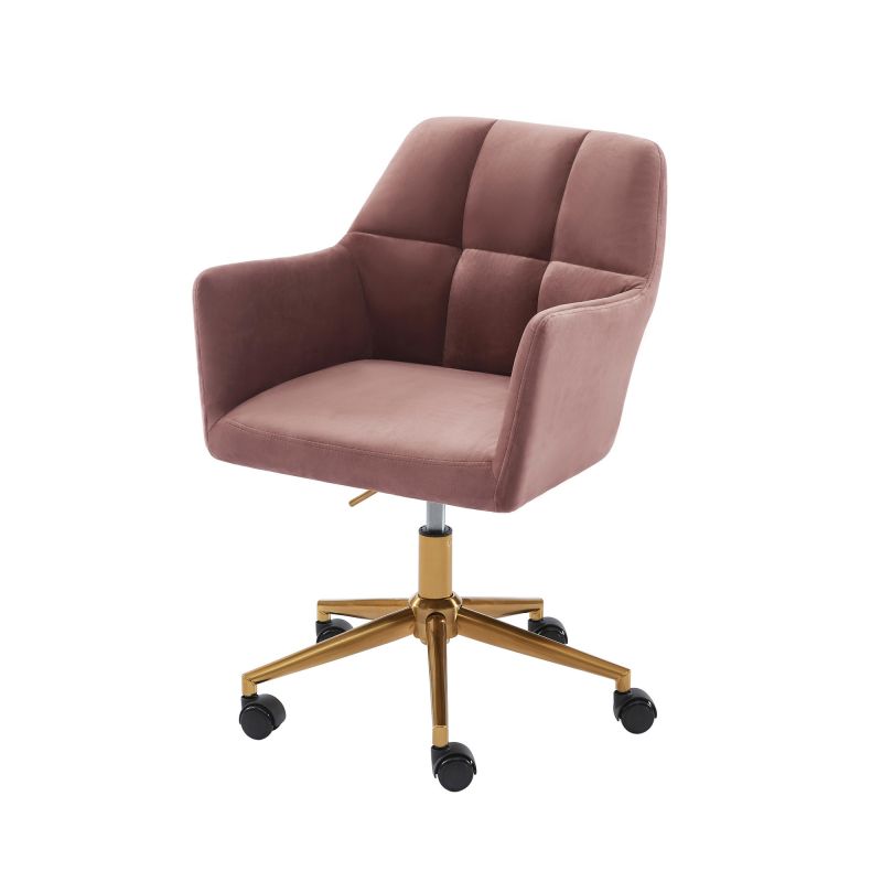 Yolancity Fauteuil en flanelle avec pieds en métal doré, chaise de  coiffeuse, fauteuil pour chambre à coucher, bureau et salon, 60 x 47 x 74  cm, rose