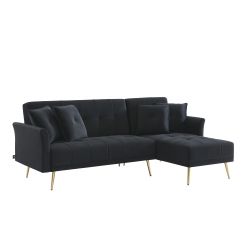 Canapé d'angle AROMA convertible velours noir 4 places