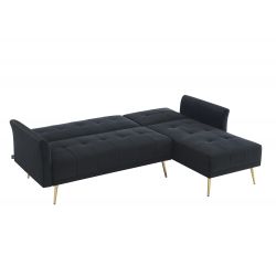 Canapé d'angle AROMA convertible velours noir 4 places