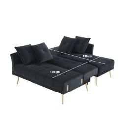 Canapé d'angle AROMA convertible velours noir 4 places