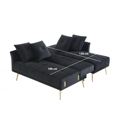 Canapé d'angle AROMA convertible velours noir 4 places