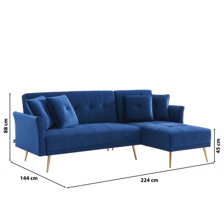 Canapé d'angle AROMA convertible velours bleu 4 places