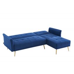 Canapé d'angle AROMA convertible velours bleu 4 places