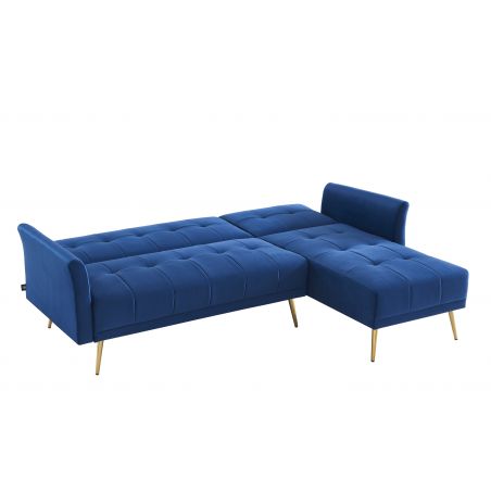 Canapé d'angle AROMA convertible velours bleu 4 places