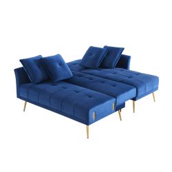 Canapé d'angle AROMA convertible velours bleu 4 places