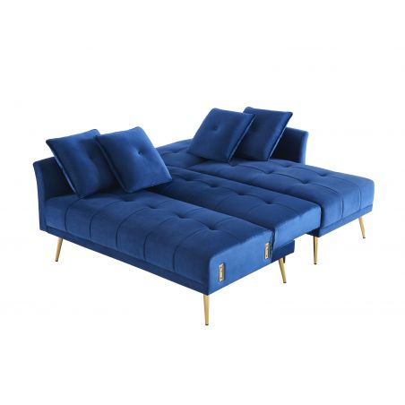 Canapé d'angle AROMA convertible velours bleu 4 places