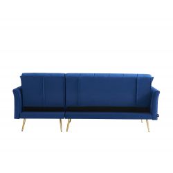 Canapé d'angle AROMA convertible velours bleu 4 places