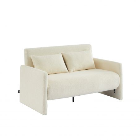 Canapé droit JADE en tissu bouclette beige convertible 2 places