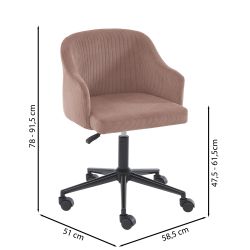 Fauteuil de bureau BARNABE en velours côtelé vieux rose