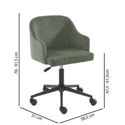 Fauteuil de bureau BARNABE en velours côtelé vert