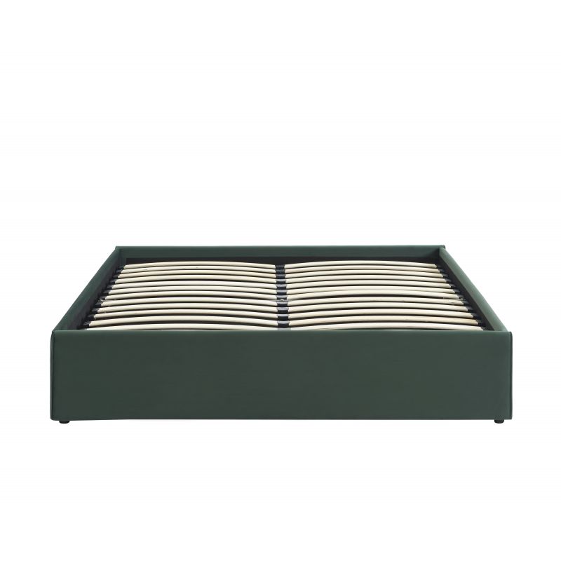 Lit coffre SAKURA velours vert forêt 140x190 sommier inclus