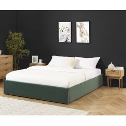 Lit coffre SAKURA velours vert forêt 140x190 sommier inclus