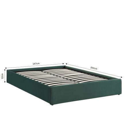 Lit coffre SAKURA velours vert forêt 140x190 sommier inclus