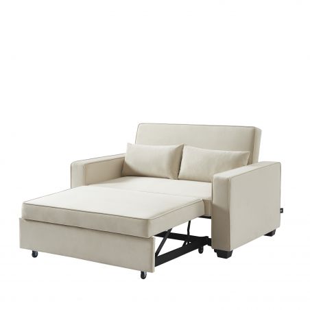 Canpé droit LENA convertible velours beige 2 places