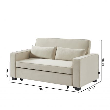 Canapé droit LENA convertible velours beige 3 places