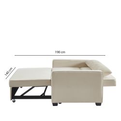 Canapé droit LENA convertible velours beige 3 places