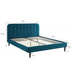 Lit double ANDRE velours bleu paon 160x200 sommier inclus