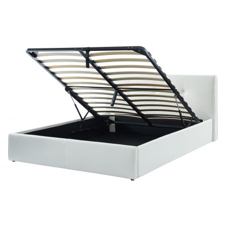 Lit coffre SEGURO simili blanc matelas 140x190