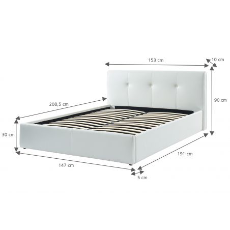 Lit coffre SEGURO simili blanc matelas 140x190