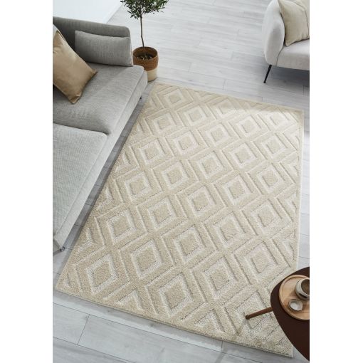 Tapis ELLA crème motif losange 80x150 cm