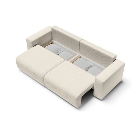 Canapé droit LEO convertible velours cotelé beige 3 places