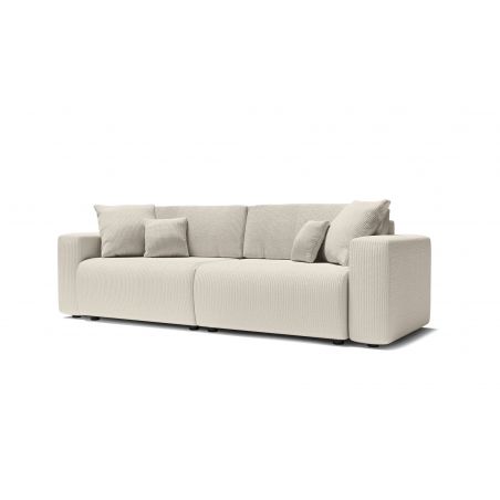 Canapé droit LEO convertible velours cotelé beige 3 places