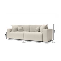 Canapé droit LEO convertible velours cotelé beige 3 places