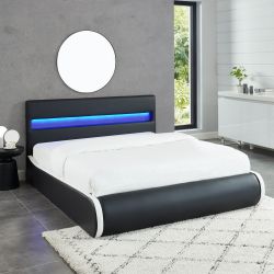 Lit coffre LUMINA simili noir matelas 140x190