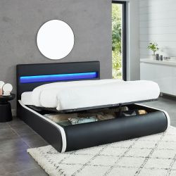 Lit coffre LUMINA simili noir matelas 140x190