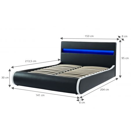 Lit coffre LUMINA simili noir matelas 140x190