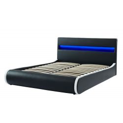 Lit coffre LUMINA simili noir matelas 140x190