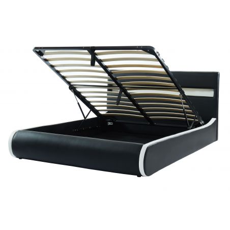 Lit coffre LUMINA simili noir matelas 140x190