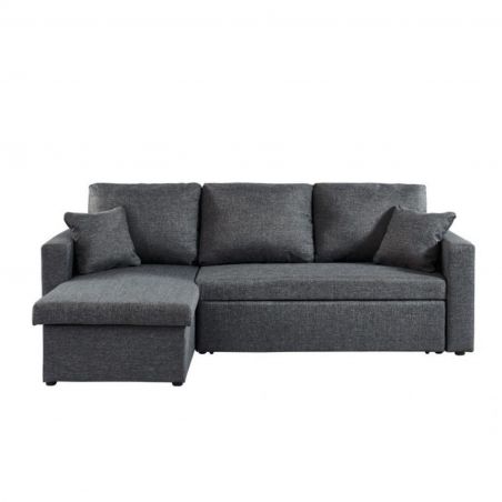 Canapé d'angle ASPEN convertible, réversible et coffre en tissu gris chiné