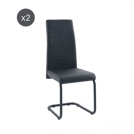 Lot de 2 chaises MARA simili noir pieds métal noir