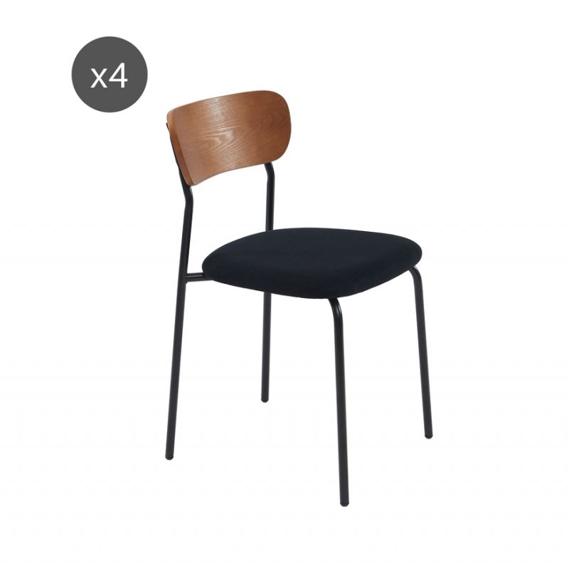 Lot de 4 chaises en polyester coloris gris clair et pieds en métal noir -  longueur 44 x profondeur 55 x hauteur 83,50 cm - Conforama